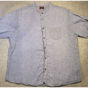 UNTUCKIT mens BUTTON DOWN XX-L‎ Blue Short Sleeve 100% Linen Relaxed NO COLLAR